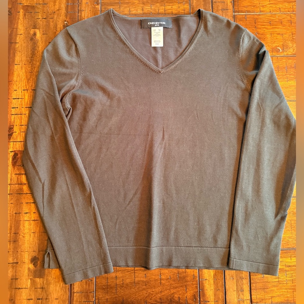 Jones New York Hunter/Slate V-Neck Silk Blend Knit - Size PM